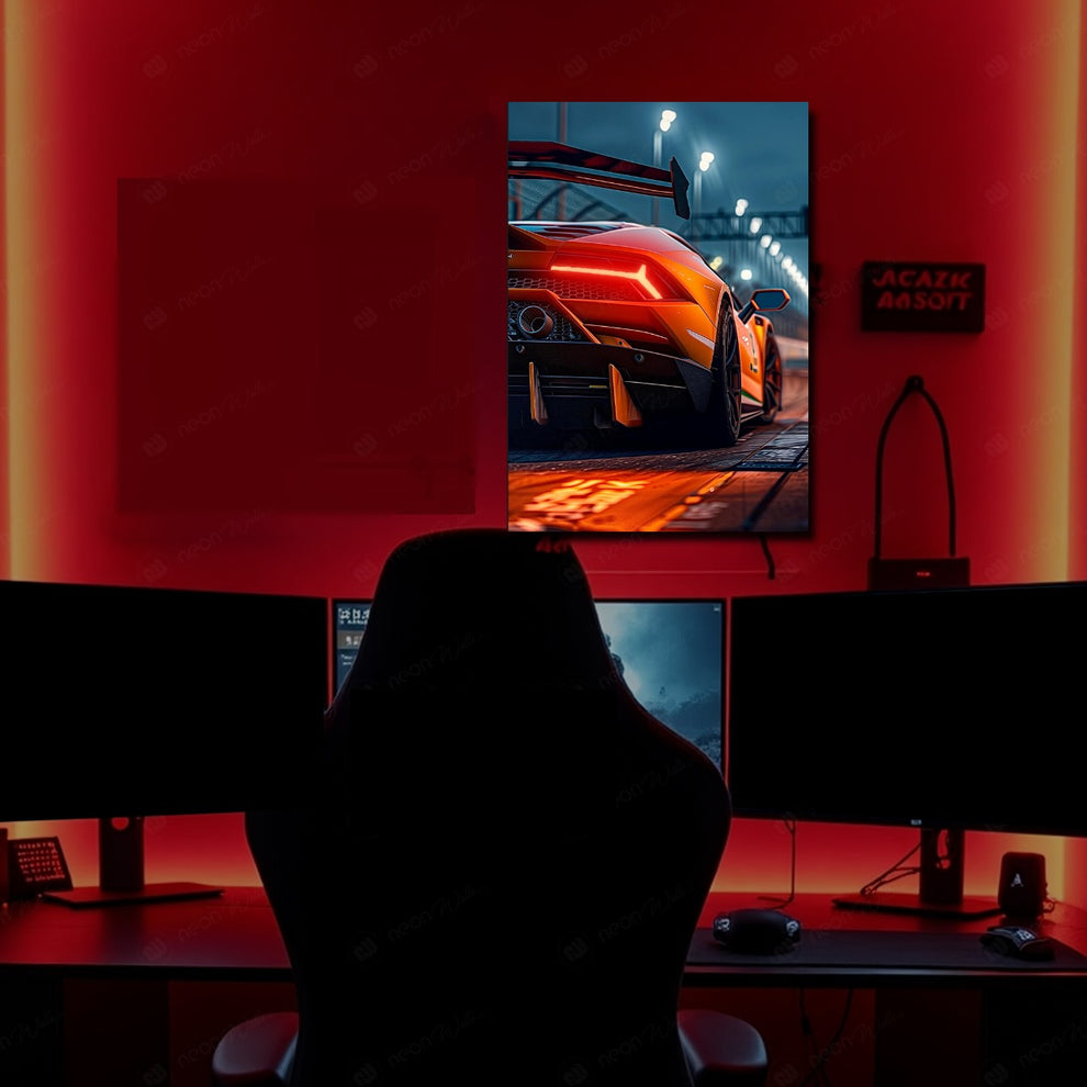🟣 Neon Poster - Lamborghini Huracán Gece Yarışı