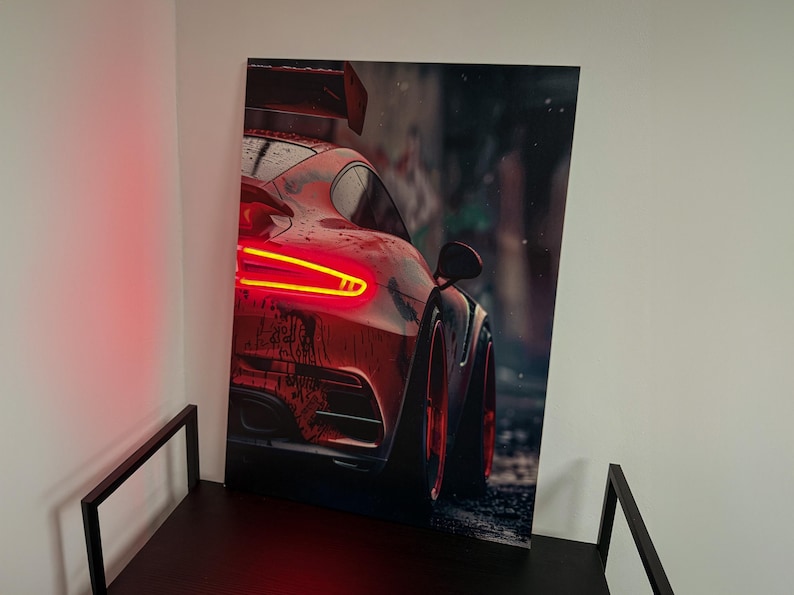 Neon LED Işıklı Porsche Tablosu – Sokak Ruhunu Yaşat