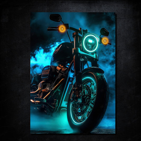 Neon Motosiklet Poster – Gücün ve Özgürlüğün Işıltısı