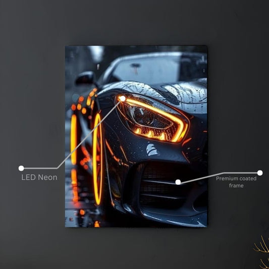 🔥 Mercedes AMG LED Neon Poster – Yağmurda Ateş