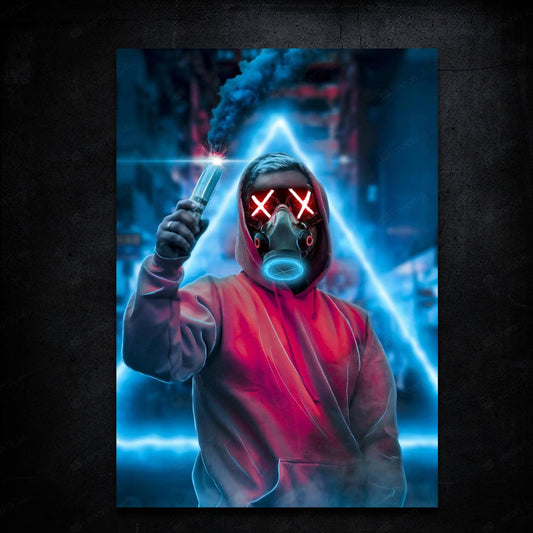😈 Neon Maske Poster – Asi Ruhun Yansıması
