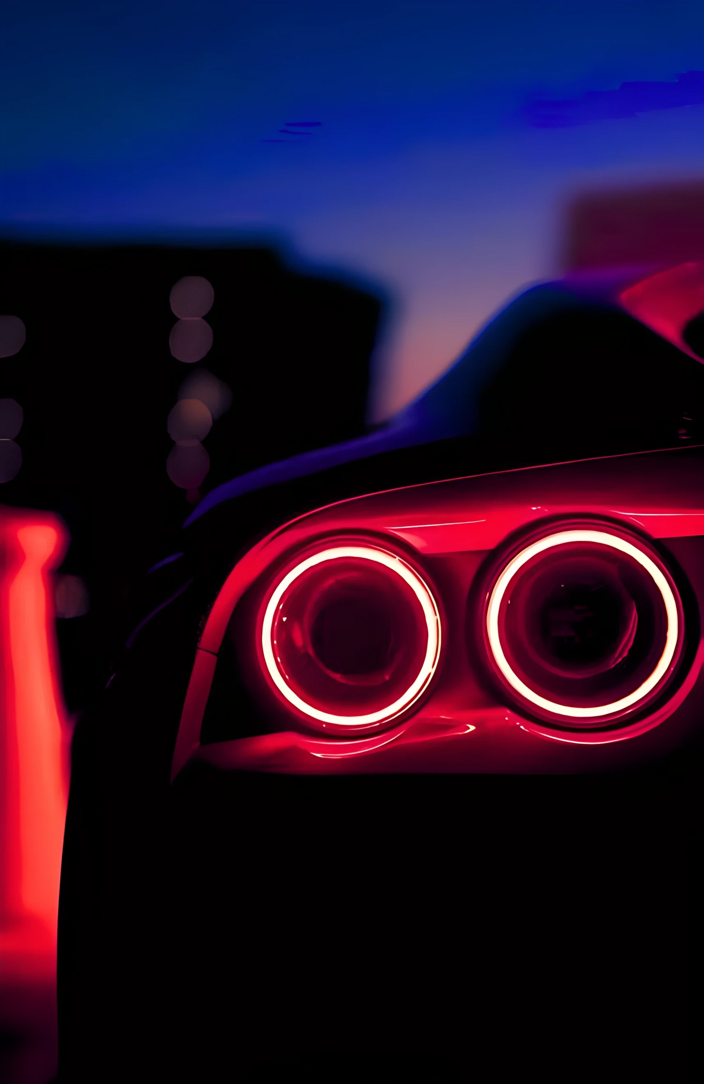 Chevrolet Corvette C7 Gece Kırmızı Neon Far Posteri