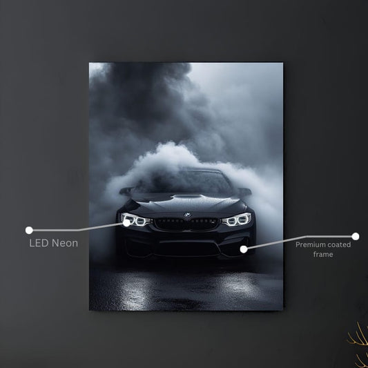 🖤 Dumanın İçinden Gelen Güç – BMW LED Neon Poster