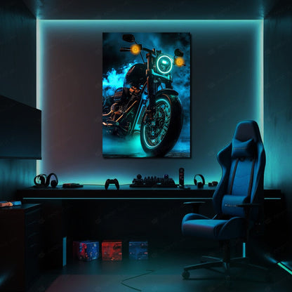 Neon Motosiklet Poster – Gücün ve Özgürlüğün Işıltısı
