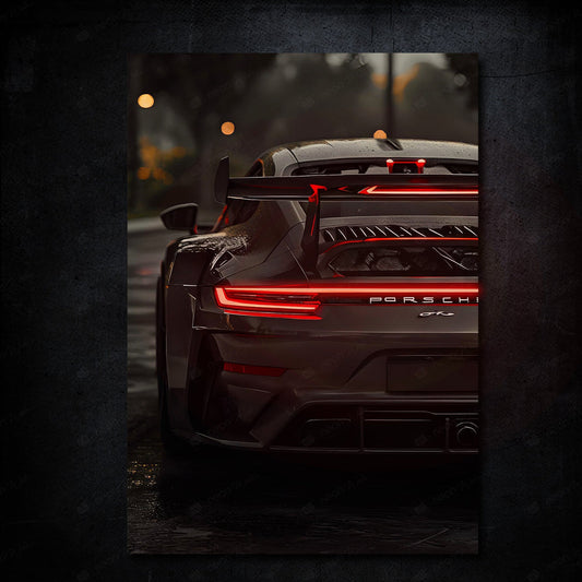 🟣 Neon Poster - Porsche 911 GT3 Yağmur Işıltısı