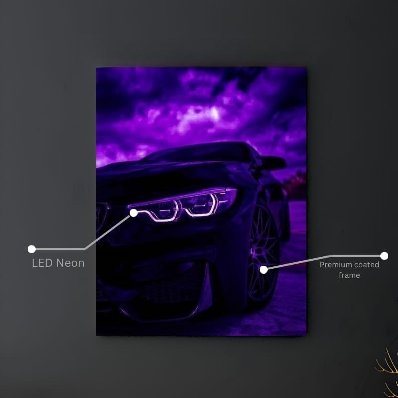 ⚡ BMW LED Neon Poster – Mor Fırtına ⚡